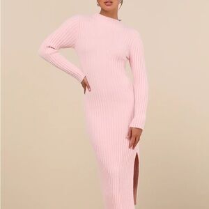 Lulu's Soft Pink Long Sleeve Knit Dress
